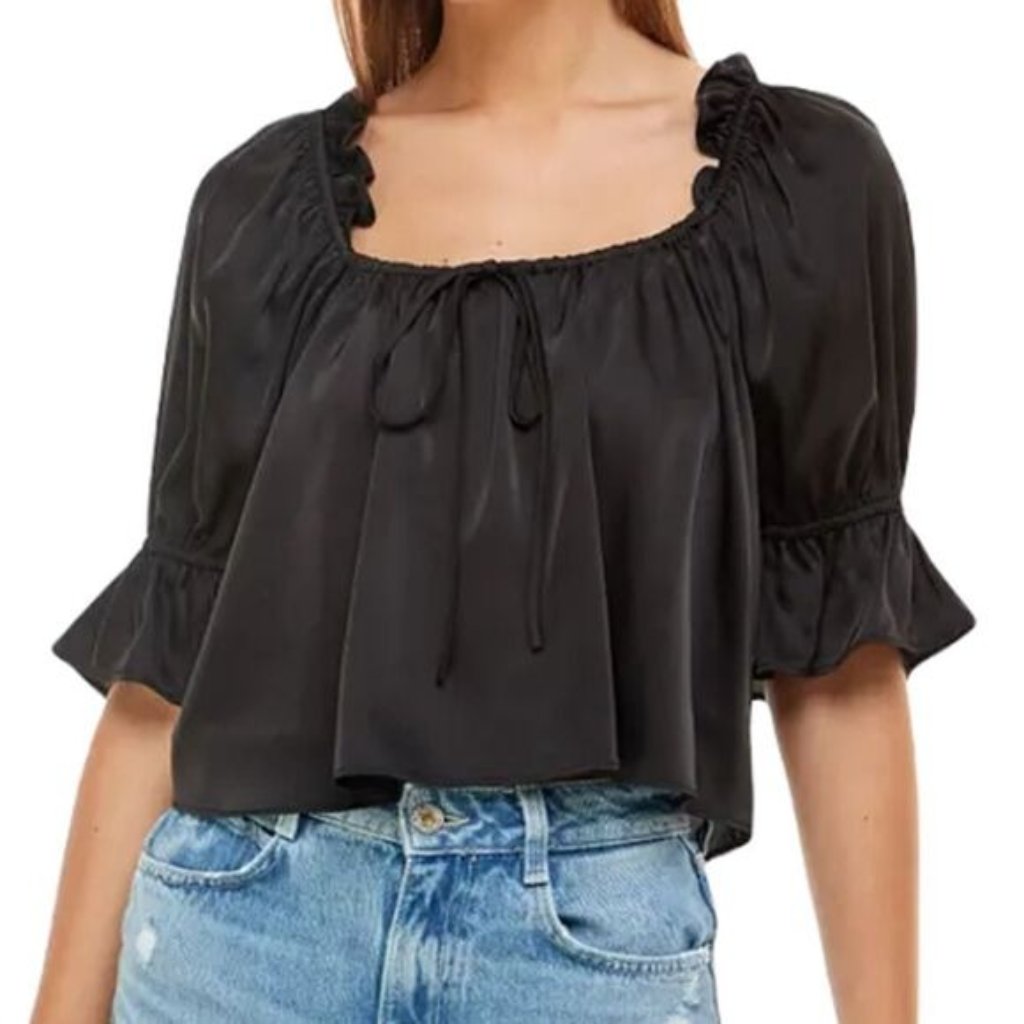 Wayf Women's White Misti Puff-Sleeve Peasant Blouse 2x